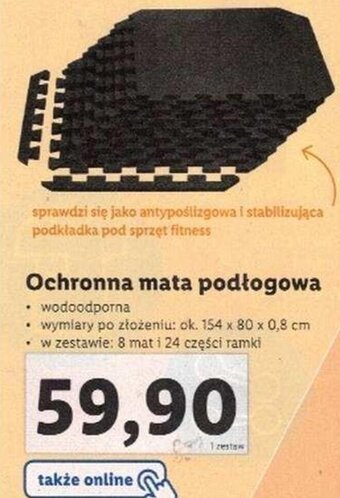 Lidl Ochronna mata podłogowa wodoodporna, wymiary po złożeniu ok. 154 x 80 x 0,8 cm w zestawie 8 mat i 24 części ramki oferta