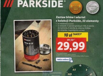 Lidl Parkside Zestaw bitów i wierteł z kolekcji Parkside 22 elementy, w metalowej puszce, odkrycie 2022 Laur konsumenta oferta
