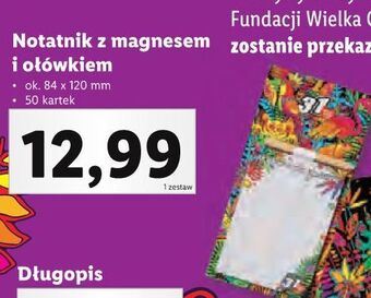 Lidl Notatnik z magnesem i ołówkiem 50 kart. wośp oferta