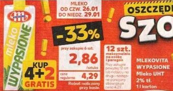 Kaufland Mlekovita Wypasione Mleko UHT 2% tł. 1l karton oferta
