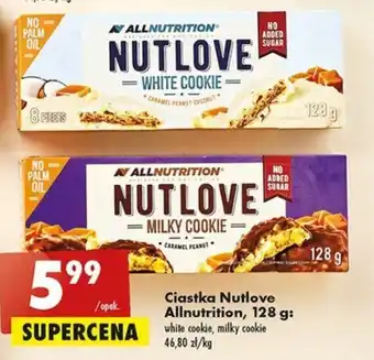 Biedronka Nutlove Ciastka Allnutrition 128g white cookie, milky cookie oferta