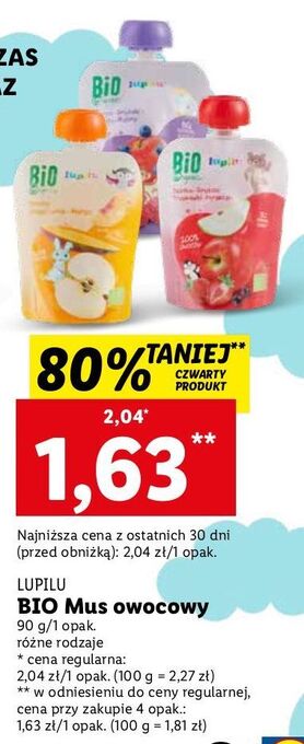 Lidl Mus jabłko-brzoskwinia-mango lupilu bio oferta