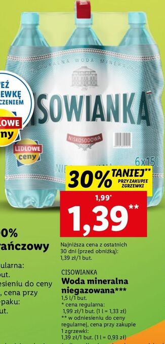 Lidl Woda niegazowana cisowianka oferta