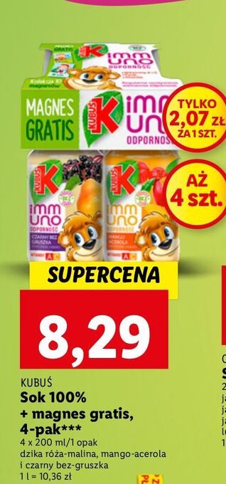 Lidl Napój mix kubuś immuno odporność oferta