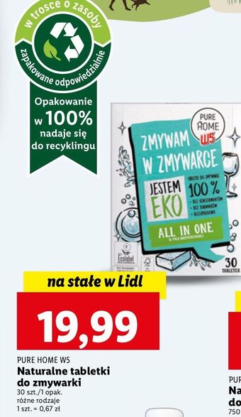 Lidl Tabletki do zmywarki eko pure by home w5 oferta