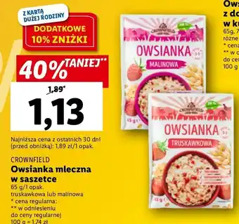 Lidl Owsianka mleczna malinowa crownfield oferta