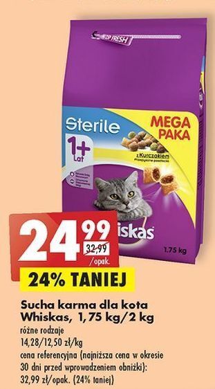 Biedronka Karma dla kota z kurczakiem whiskas sterile oferta
