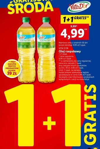 Lidl Vita D'or Olej rzepakowy 1l oferta