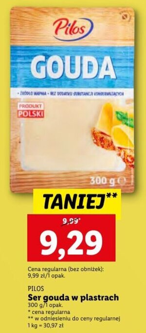 Lidl Pilos Ser gouda w plastrach 300g oferta