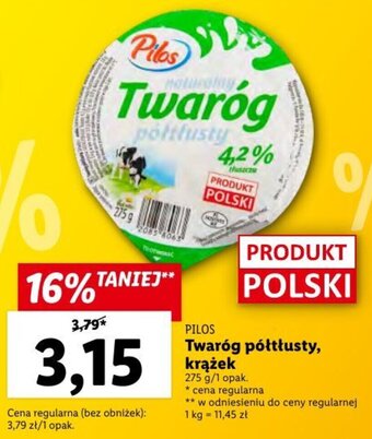 Lidl Pilos Twaróg półtłusty, krążek 275g oferta