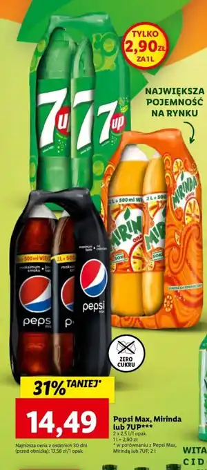 Lidl Pepsico Pepsi MAX, Mirinda lub 7UP 2x2,5l oferta