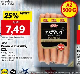 Lidl Parówki z szynki wieprzowej premium pikok oferta