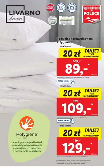 Lidl Kołdra pikowana polygiene 160 x 200 cm livarno home oferta