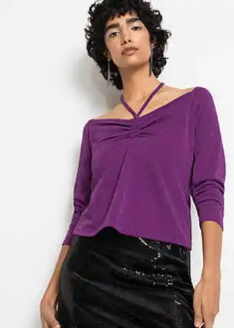 BonPrix Shirt z troczkami wiązanymi na szyi, z materiału z połyskiem oferta