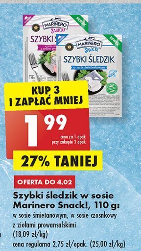 Biedronka Śledź w sosie śmietanowym marinero szybki śledzik oferta