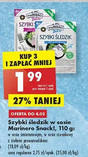 Biedronka Śledź w sosie czosnkowym marinero szybki śledzik oferta