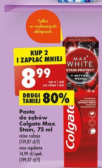 Biedronka Pasta do zębów aktywny węgiel colgate max white stain protect oferta