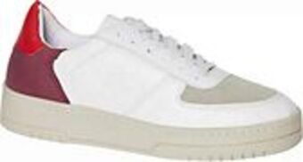 Deichmann Skórzane sneakersy damskie z szarymi i bordowymi akcentami oferta