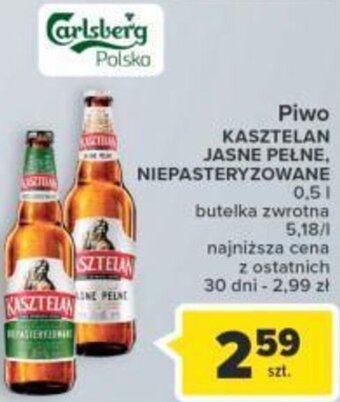 Carrefour Carlsberg Piwo Kasztelan Jasne pełne, niepasteryzowane 0,5l oferta