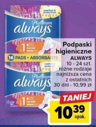 Carrefour Always Podpaski higieniczne 10-24szt. oferta