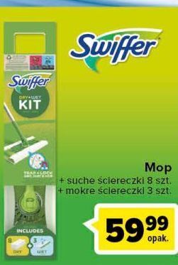 Carrefour Zestaw dry: mop + 8 ściereczek 3 mokre chusteczki swiffer oferta