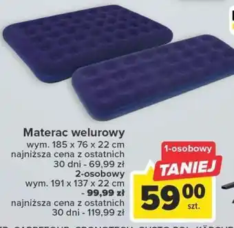 Carrefour Materac welurowy 185 x 76 22 cm oferta