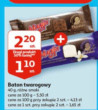 Auchan Batonik z masy twarogowej kawałkami czekolady w polewie kakaowej magija oferta