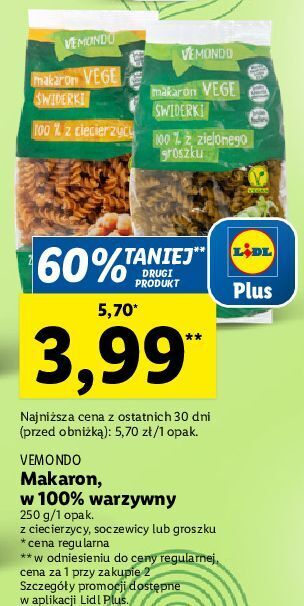 Lidl Makaron świderki z zielonego groszku vemondo oferta