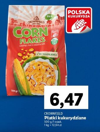 Lidl Płatki kukurydziane crownfield corn flakes oferta