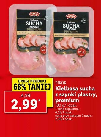 Lidl Kiełbasa sucha z szynki plastry, premium oferta