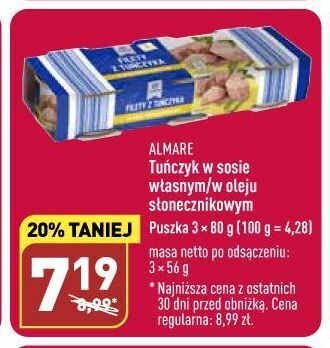 ALDI Tuńczyk kawałki w oleju almare seafood oferta