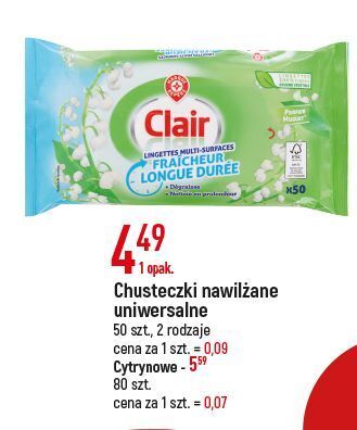 E.Leclerc Chusteczki nawilżane cytrynowe wiodąca marka clair oferta