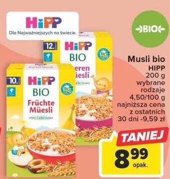 Carrefour Musli wielozbożowe banan jabłko śliwka hipp bio oferta