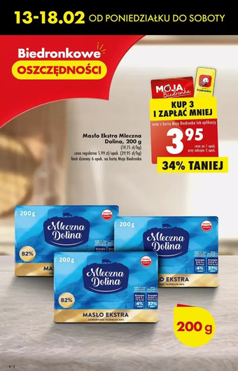 Biedronka Masło ekstra mleczna dolina 200g oferta