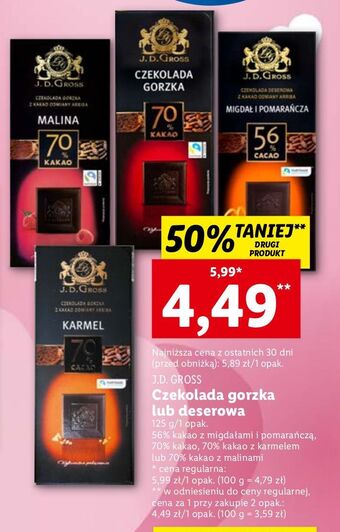 Lidl Czekolada ekwador 70% z malinami j.d.gross oferta