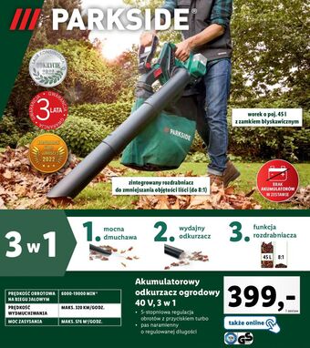 Lidl Odkurzacz do liści 40 v parkside oferta