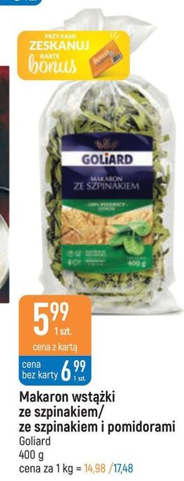 E.Leclerc Makaron wstążki szpinakowo-pomidorowy goliard oferta