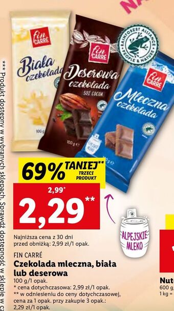 Lidl Czekolada mleczna fin carre oferta