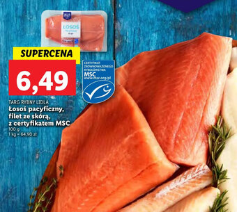 Lidl Łosoś pacyficzny, filet ze skórą z certyfikatem MSC 100g oferta