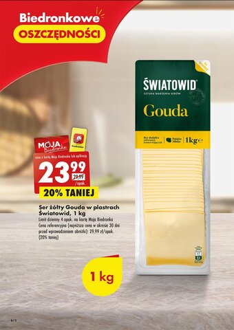 Biedronka Światowid Ser żółty Gouda w plastrach 1kg oferta
