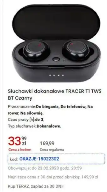 Media Expert Tracer TI TWS Słuchawki dokanałowe BT Czarny oferta