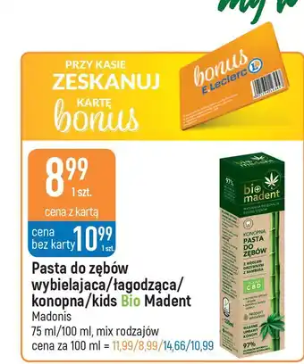 E.Leclerc Pasta do zębów łagodząca aloe vera bio madent oferta