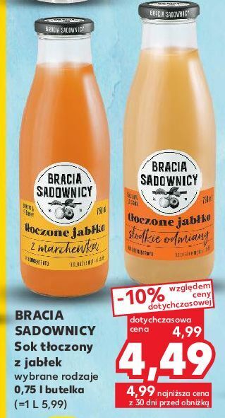 Kaufland Sok tłoczony jabłkowy słodkie odmiany bracia sadownicy oferta