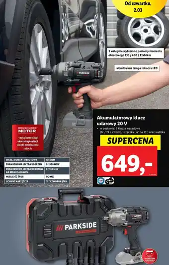 Lidl Klucz akumulatorowy samochodowy udarowy 20 v parkside oferta