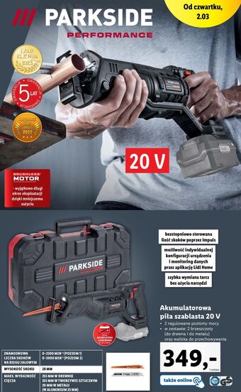 Lidl Piła szablasta akumulatorowa 20 v parkside oferta