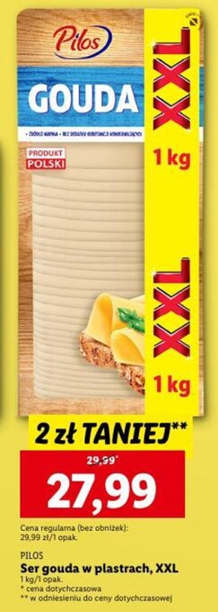 Lidl Pilos Ser gouda w plastrach, XXL oferta