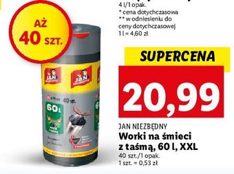 Lidl Worki na śmieci z taśmą 60 l jan niezbędny oferta