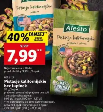 Lidl Alesto Pistacje kalifornijskie bez łupinek 70g oferta