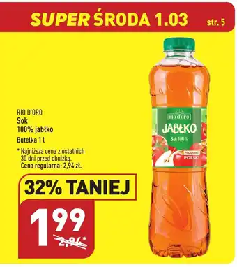 ALDI Rio D'oro sok 100% jabłko butelka 1l oferta
