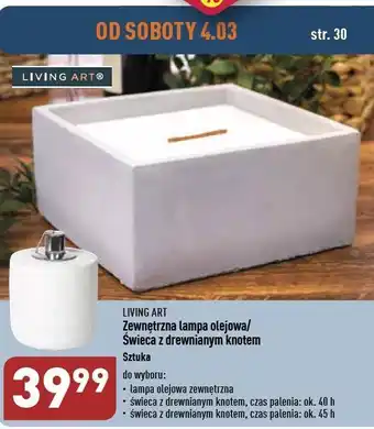 ALDI Świeca z drewnianym knotem 40 h living art oferta
